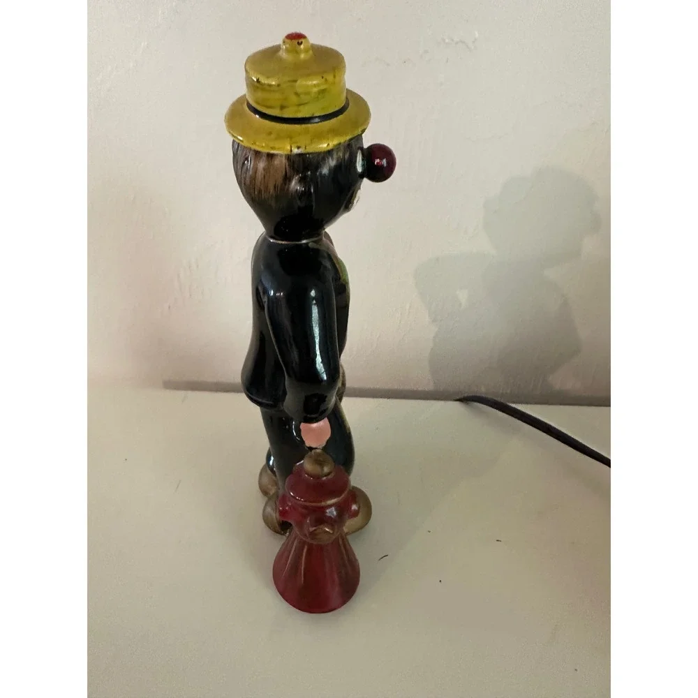 Vintage Ceramic Hobo Clown Decanter Figurine with Fire Hydrant & Cork Stopper